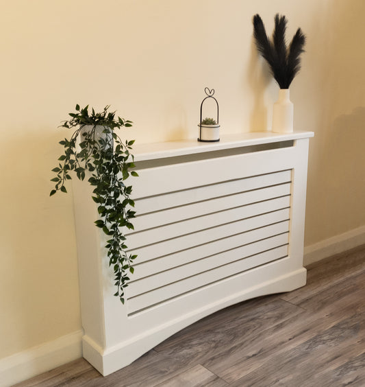 Radiator Cover Bespoke Hand Made Custom Curved, White Top