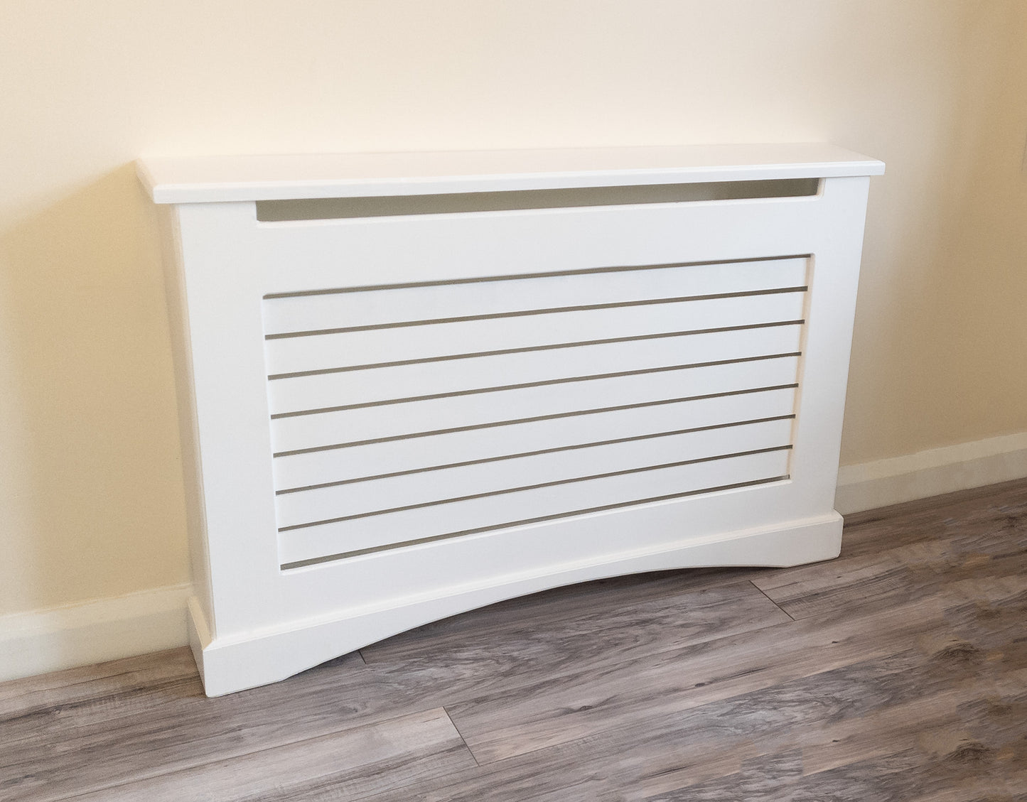 Radiator Cover Bespoke Hand Made Custom Curved, White Top